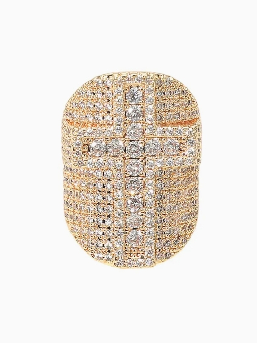 Gold Crystal Cross Dome Ring - Women's Elegant Fashion Ring